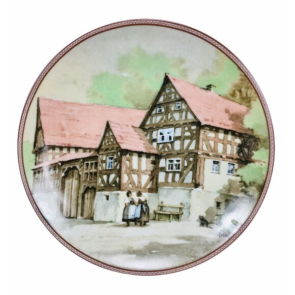 Vintage 1984 Karl Bedal "Farmhouse in Fronhausen"  Collector Plate Pink & Mint - Picture 3 of 6